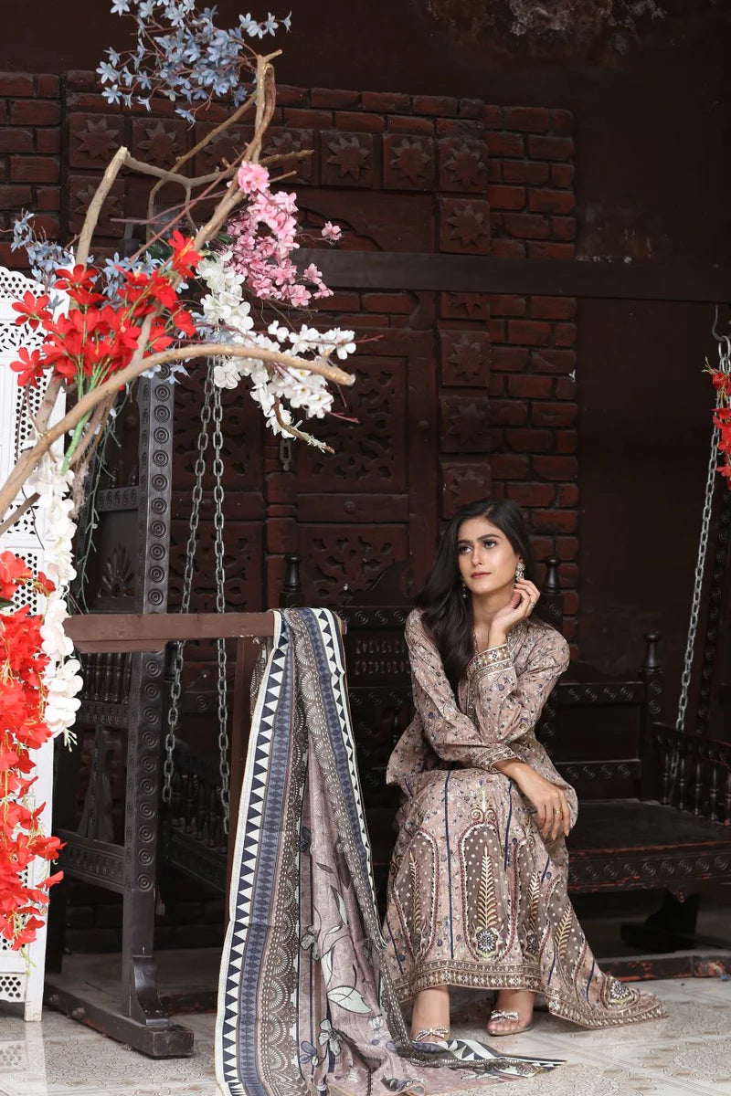 Best Selling - 3Pc Embroidered and Printed Long Maxi