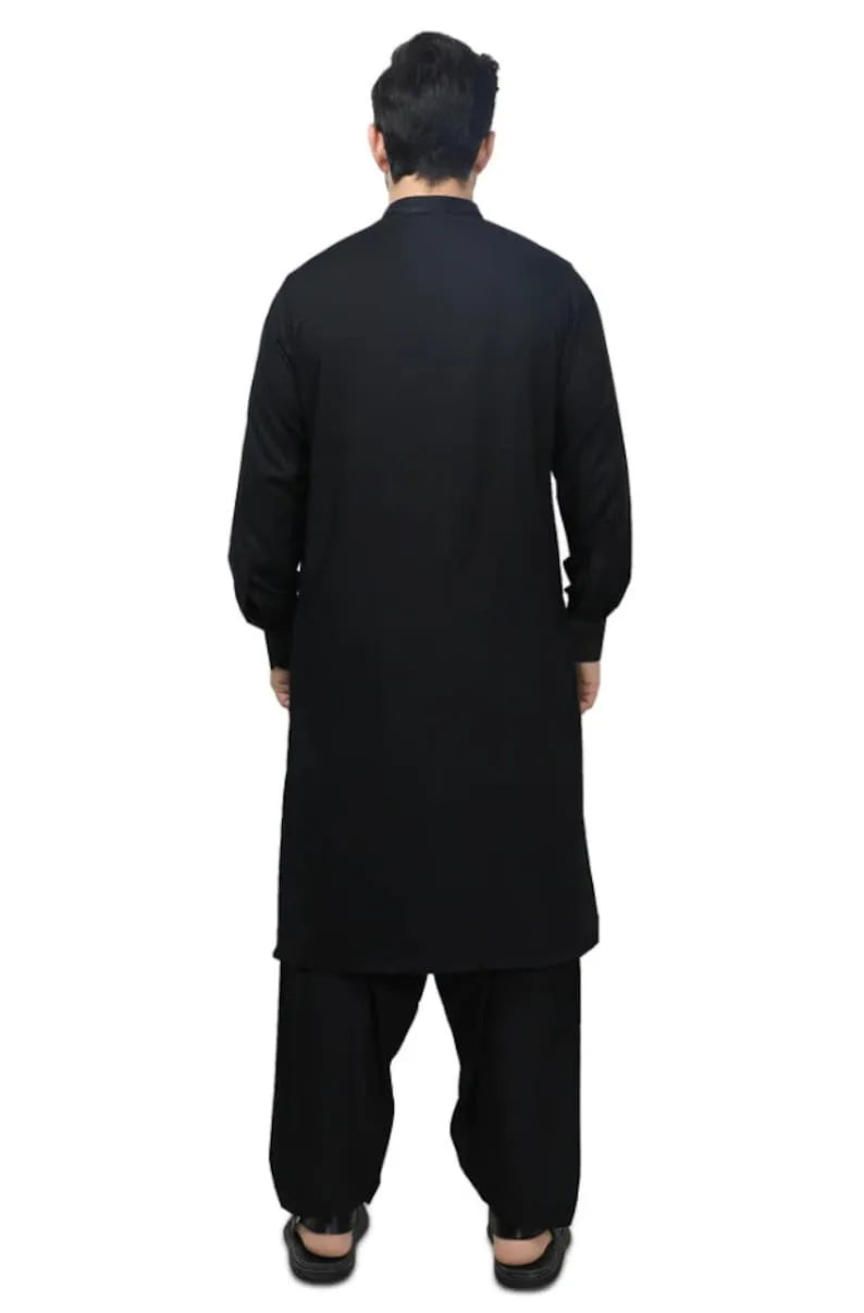 Mens Shine Black Plain Shalwar Kameez