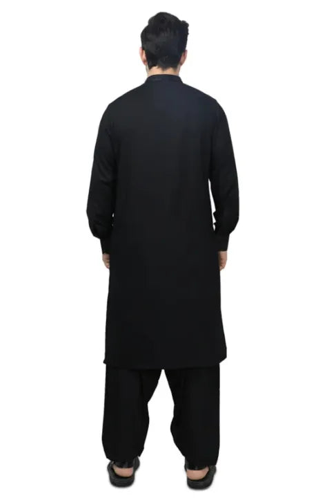 Mens Shine Black Plain Shalwar Kameez
